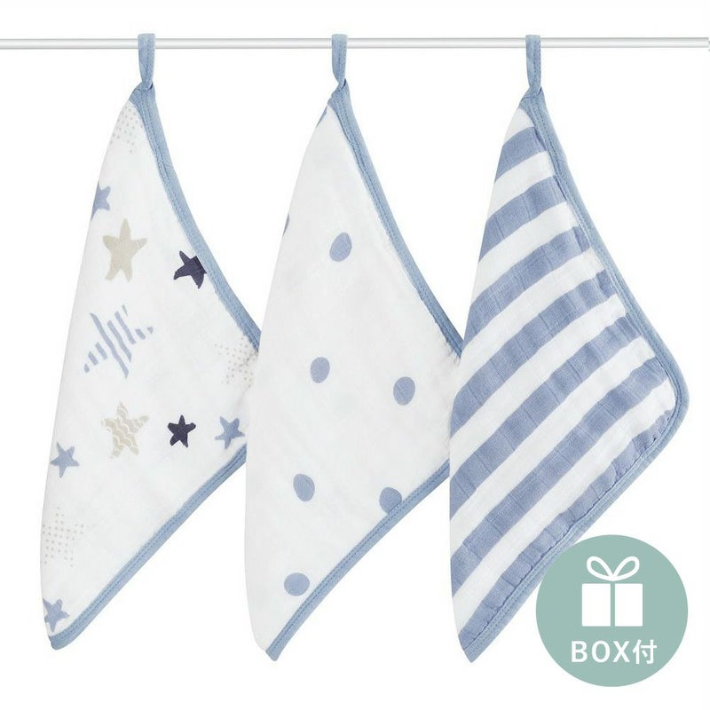 aden+anais（エイデンアンドアネイ）【日本正規品】ウォッシュクロスセット 3枚セット　rock star 【ボックス入り】