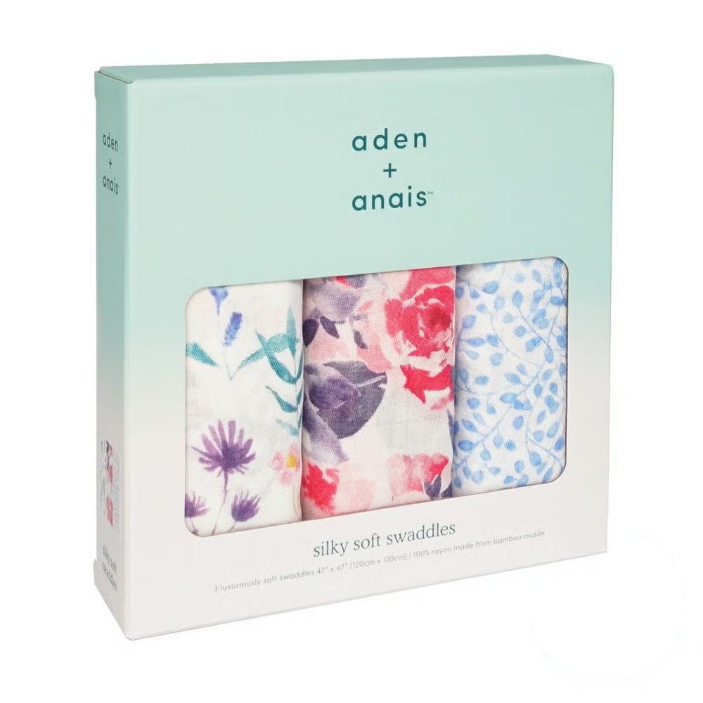 aden+anais（エイデンアンドアネイ）【日本正規品】シルキーソフトおくるみ　3枚セット　watercolor garden silky soft 3-pack swaddles 【ボックス入り】