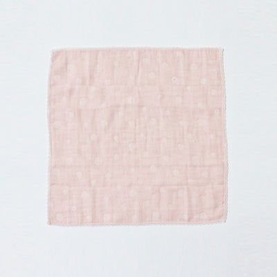 ikujikobo（育児工房）オーガニック二重織ガーゼ 水玉 ハンカチ ピンク