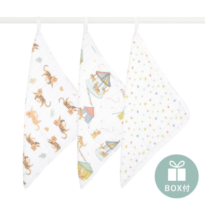 aden+anais（エイデンアンドアネイ）【日本正規品】モスリンコットン ウォッシュクロス 3枚セット year of the tiger 3-pack classic washcloths【数量限定！2022年の干支のトラ柄】 【ボックス入り】