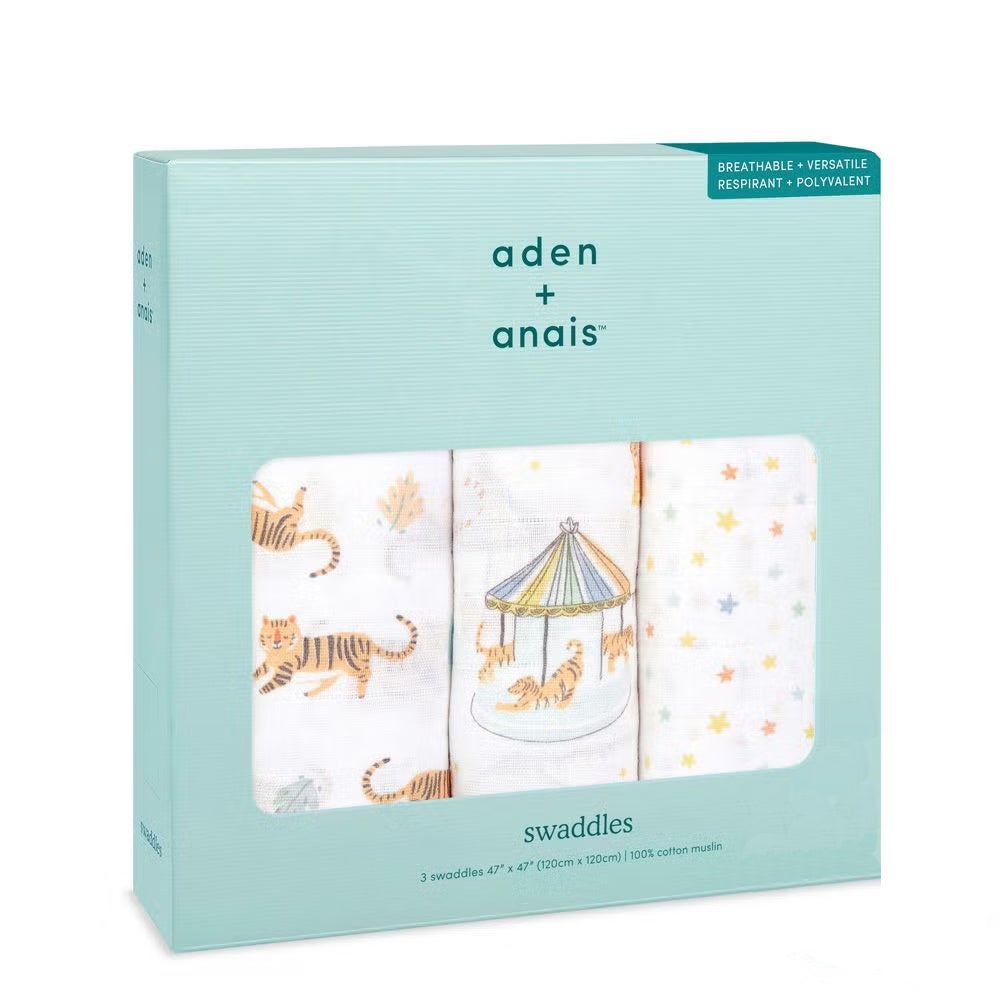 aden+anais（エイデンアンドアネイ）【日本正規品】モスリンコットン おくるみ 3枚セット year of the tiger 3-pack classic swaddles【数量限定！2022年の干支のトラ柄】 【ボックス入り】