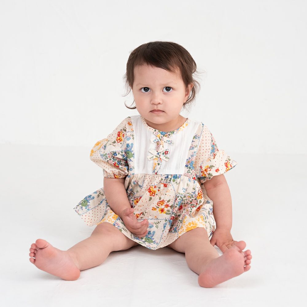 2026SS】FRENCH Aming（フレンチアミング）花柄切替リボンロンパース